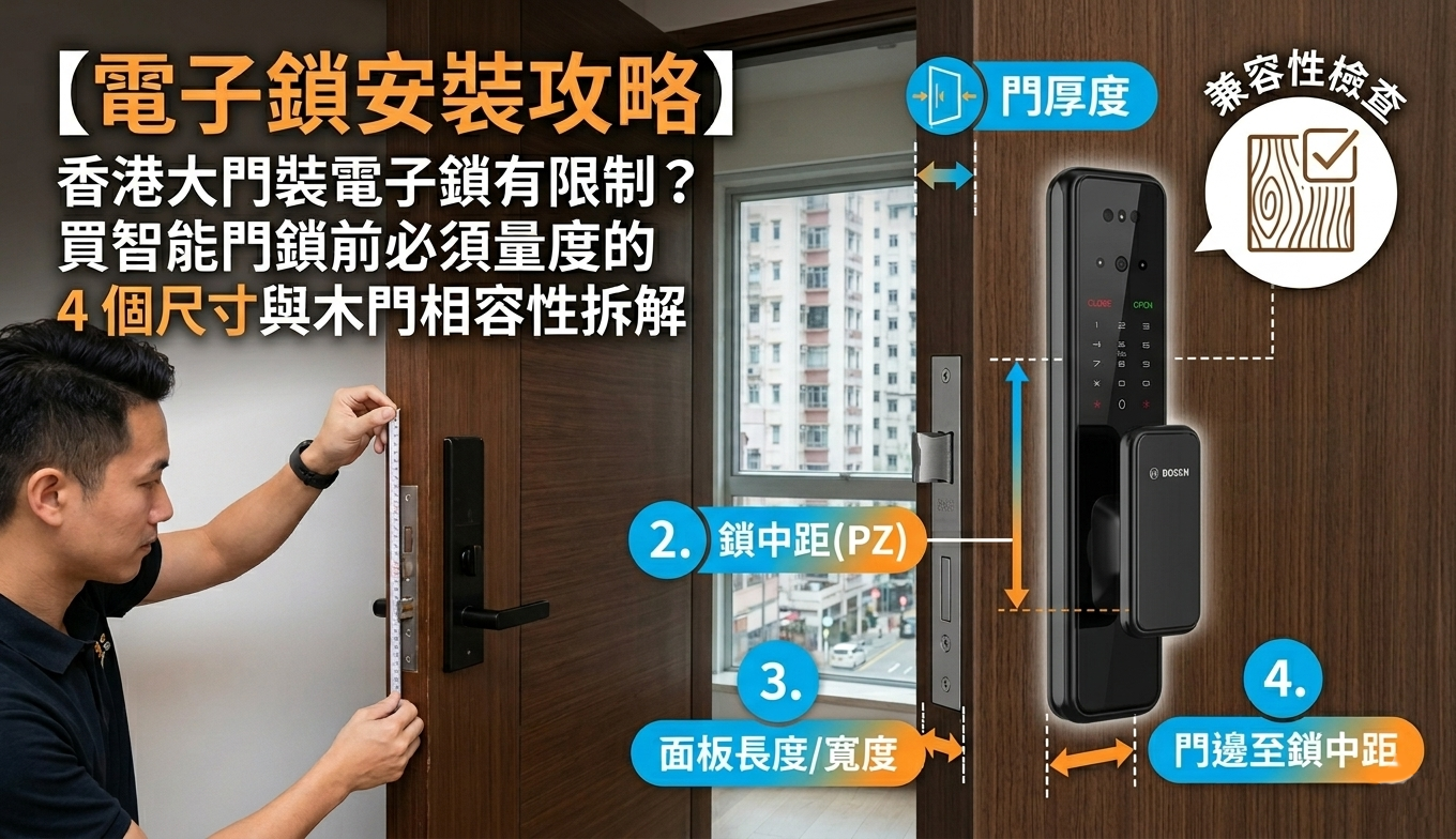 【電子鎖安裝攻略】香港大門裝電子鎖有限制？買智能門鎖前必須量度的 4 個尺寸與木門相容性拆解